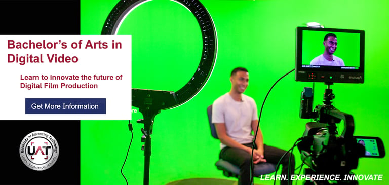 University of Advancing Technology student in front of green screen