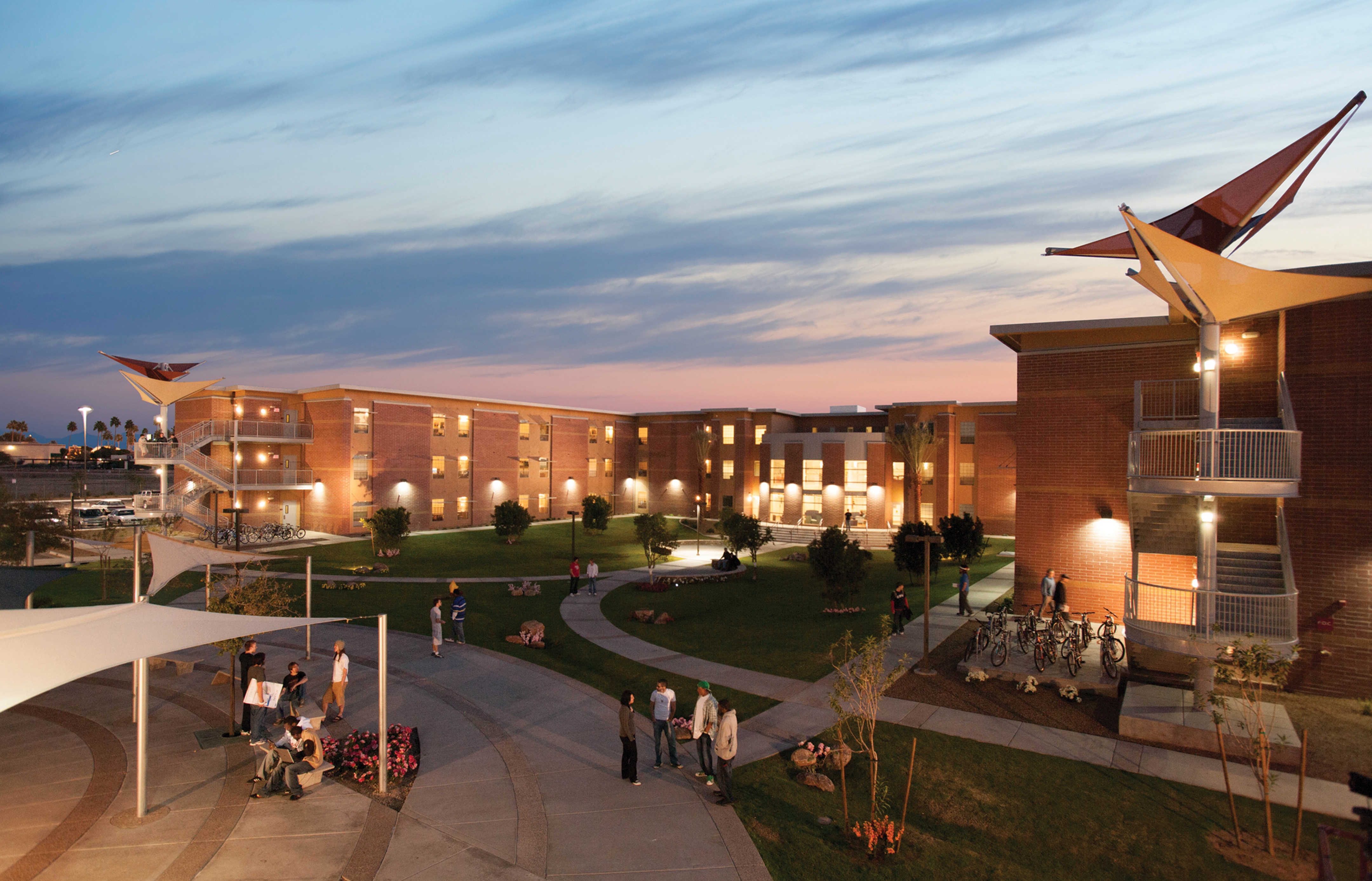 University of Advancing Technology campus in Tempe, AZ. Students gathering in the courtyard